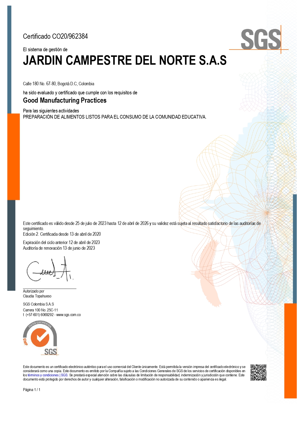 Certificado SGS